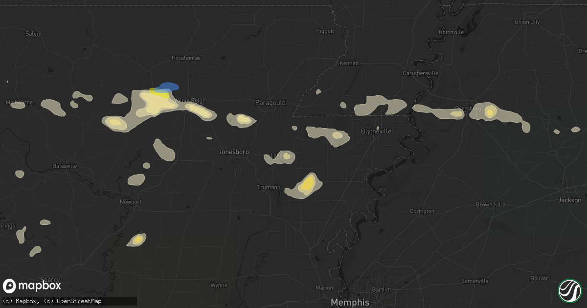 Hail map in Black Oak, AR on July 11, 2026
