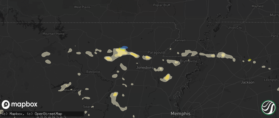 Hail map in Bono, AR on July 11, 2026