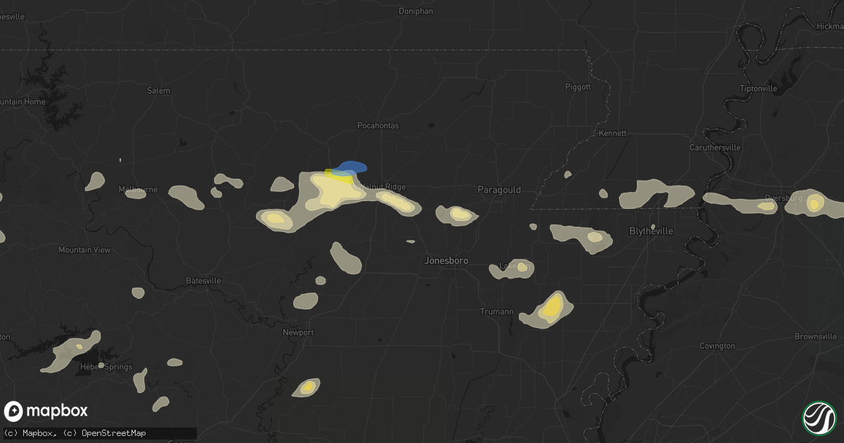 Hail map in Bono, AR on July 11, 2026
