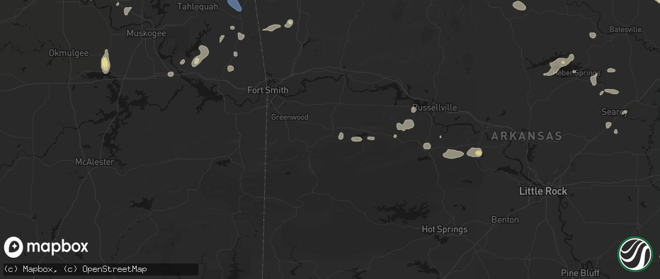 Hail map in Booneville, AR on July 11, 2026