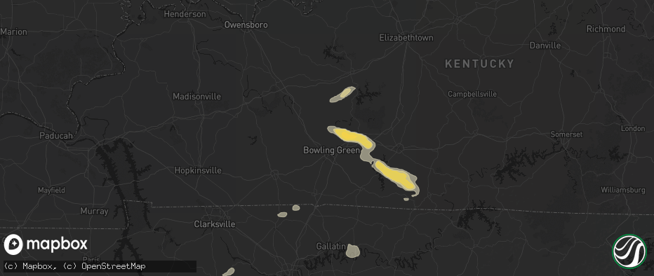 Hail map in Bowling Green, KY on July 11, 2026