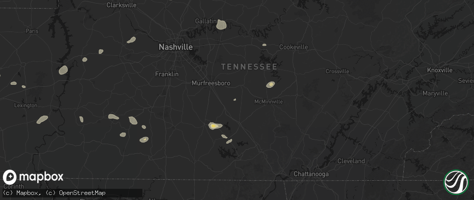Hail map in Bradyville, TN on July 11, 2026