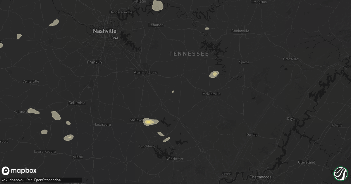 Hail map in Bradyville, TN on July 11, 2026