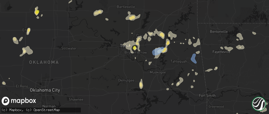 Hail map in Broken Arrow, OK on July 11, 2026