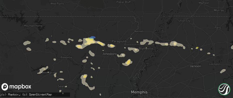 Hail map in Brookland, AR on July 11, 2026