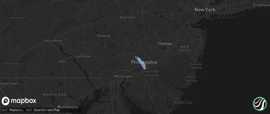 Hail map in Bryn Mawr, PA on July 11, 2026
