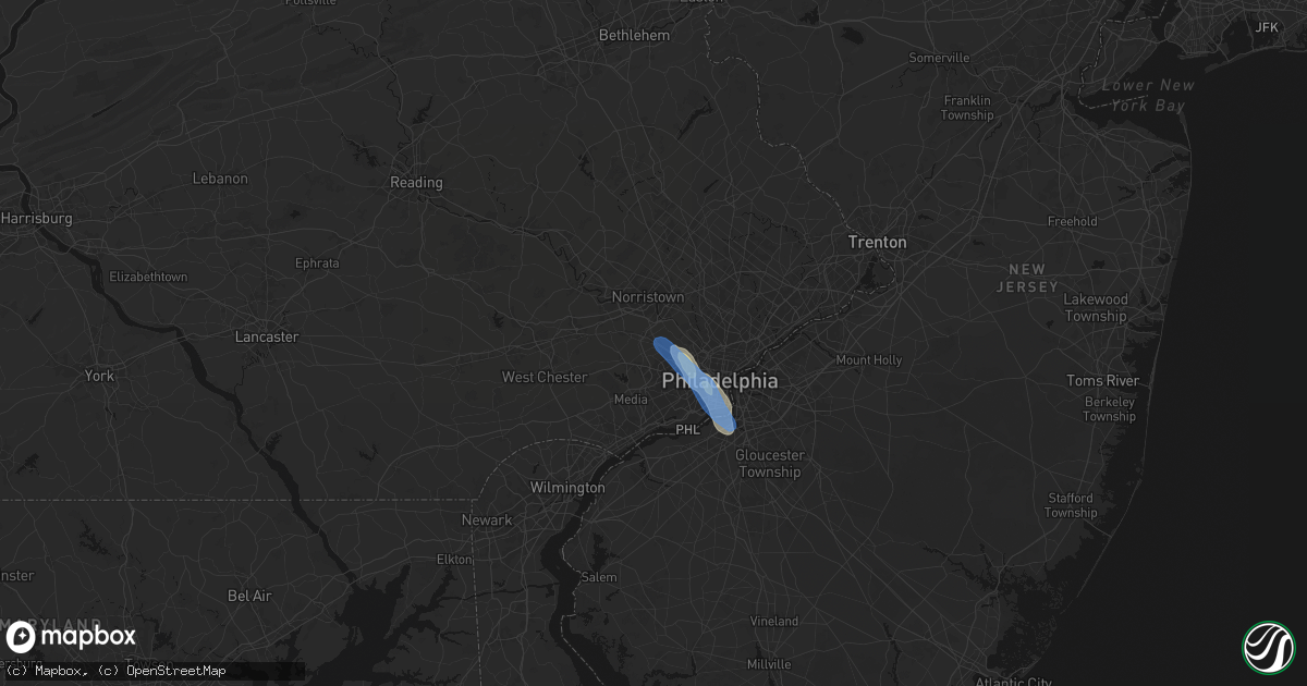 Hail map in Bryn Mawr, PA on July 11, 2026