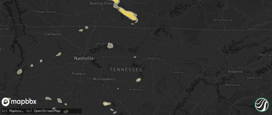 Hail map in Buffalo Valley, TN on July 11, 2026