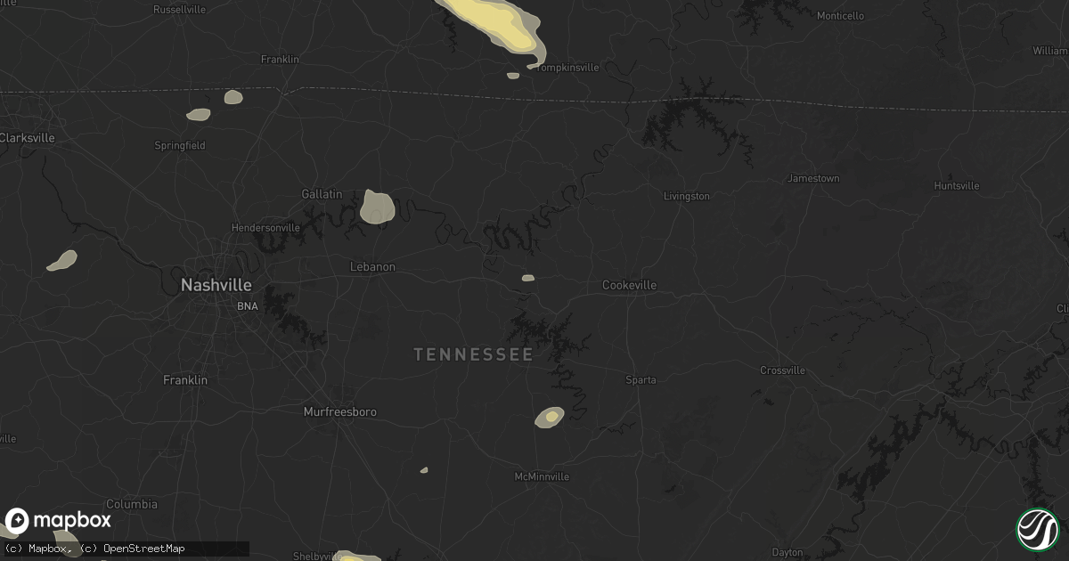 Hail map in Buffalo Valley, TN on July 11, 2026