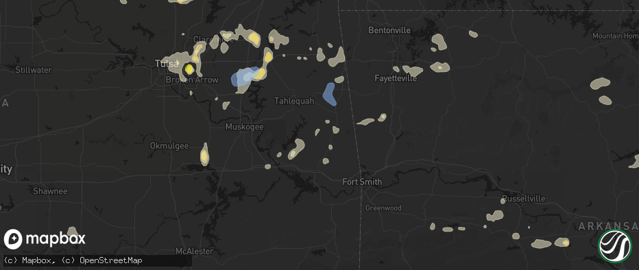 Hail map in Bunch, OK on July 11, 2026