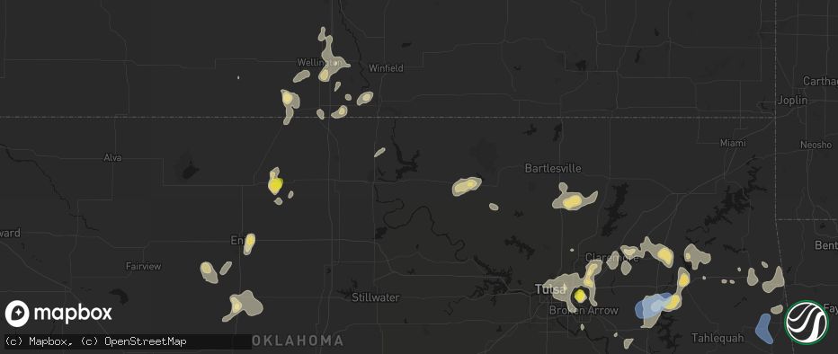 Hail map in Burbank, OK on July 11, 2026