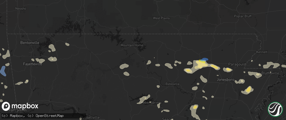 Hail map in Calico Rock, AR on July 11, 2026
