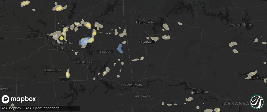 Hail map in Canehill, AR on July 11, 2026