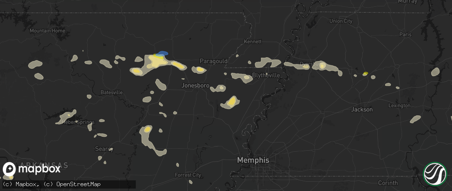 Hail map in Caraway, AR on July 11, 2026