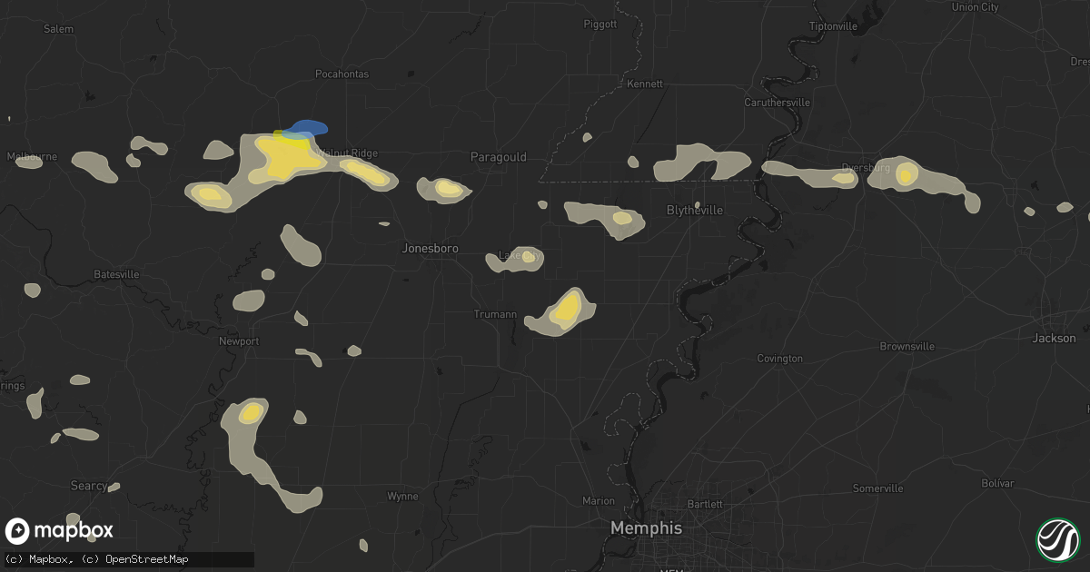 Hail map in Caraway, AR on July 11, 2026
