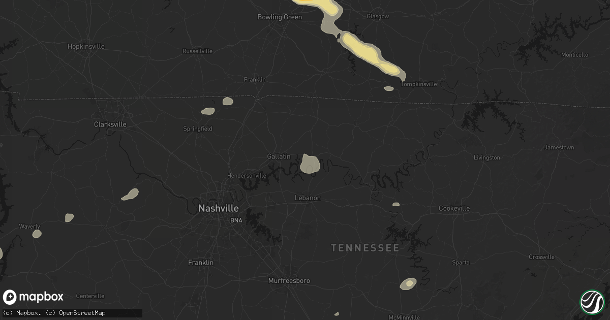 Hail map in Castalian Springs, TN on July 11, 2026
