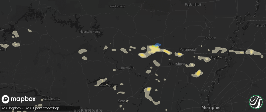 Hail map in Cave City, AR on July 11, 2026