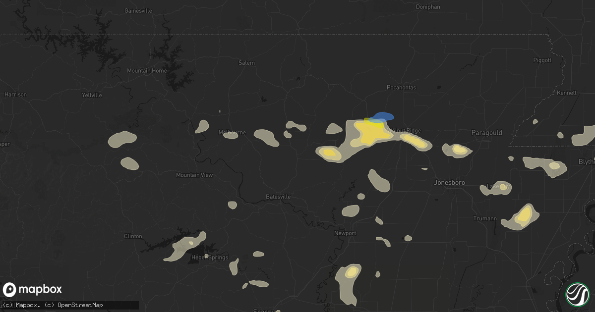 Hail map in Cave City, AR on July 11, 2026