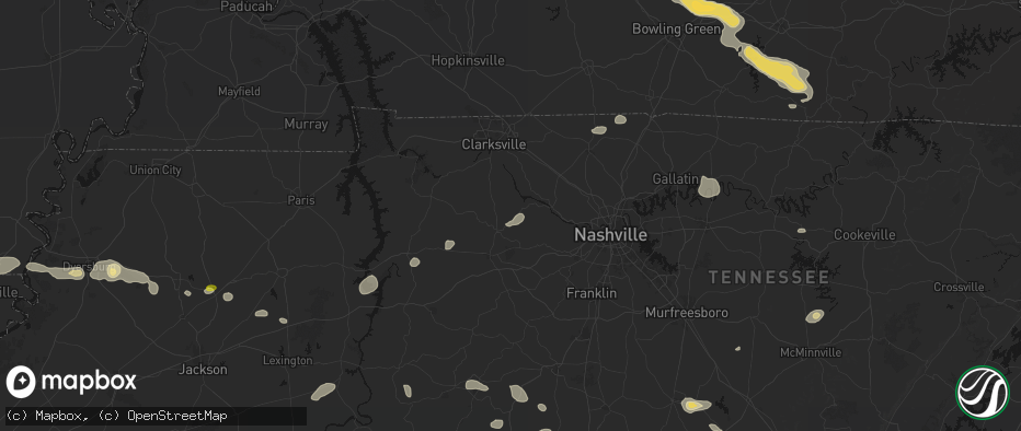 Hail map in Charlotte, TN on July 11, 2026