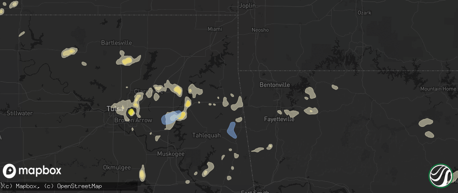 Hail map in Colcord, OK on July 11, 2026