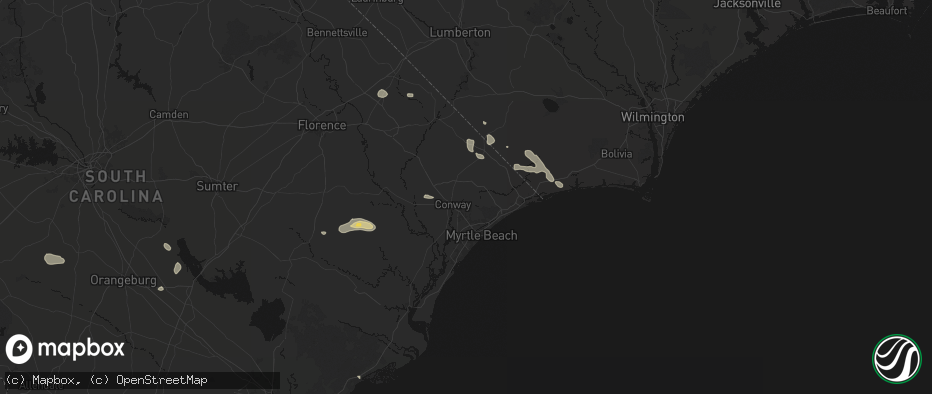 Hail map in Conway, SC on July 11, 2026