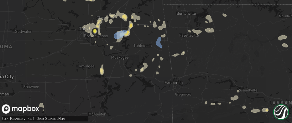 Hail map in Cookson, OK on July 11, 2026