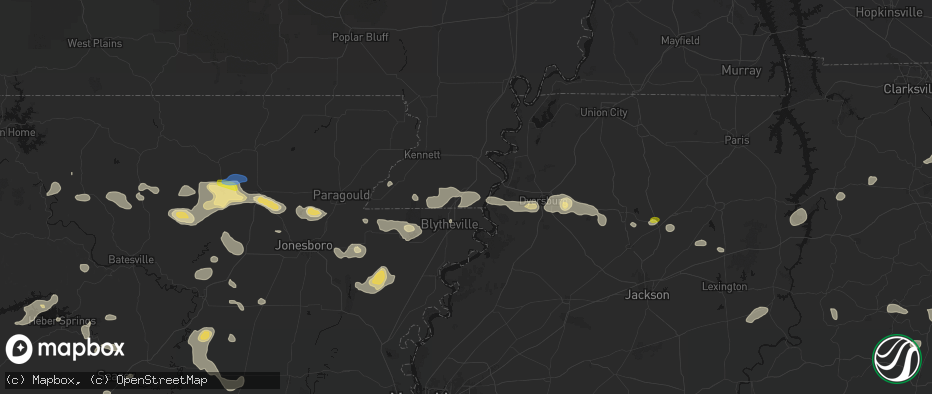 Hail map in Cooter, MO on July 11, 2026