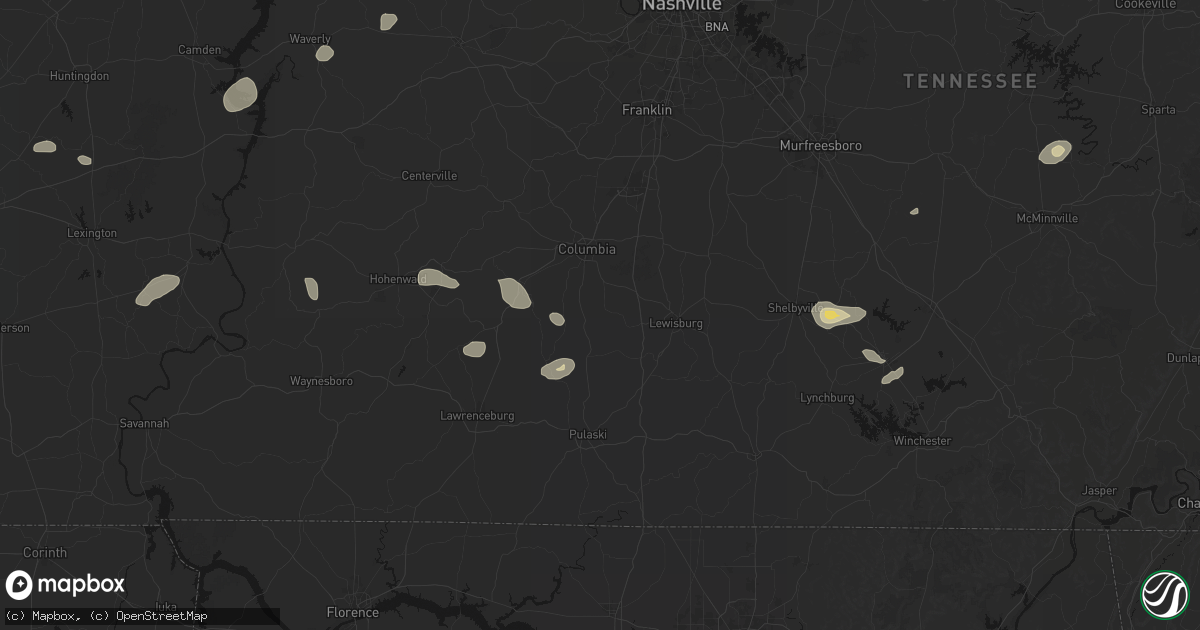 Hail map in Culleoka, TN on July 11, 2026