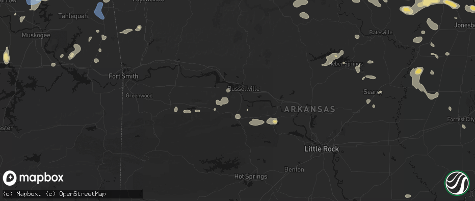 Hail map in Dardanelle, AR on July 11, 2026