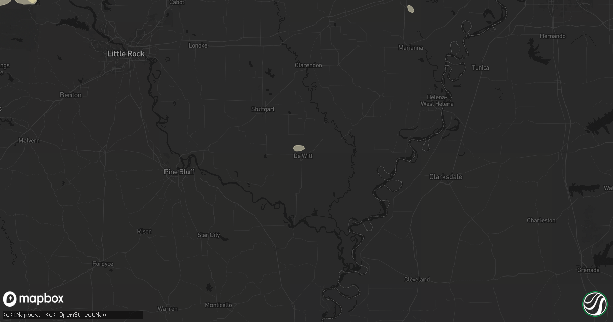 Hail map in De Witt, AR on July 11, 2026