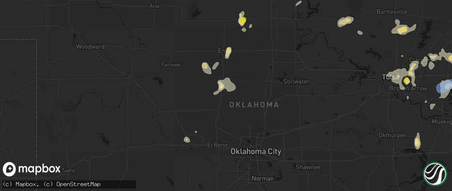 Hail map in Dover, OK on July 11, 2026