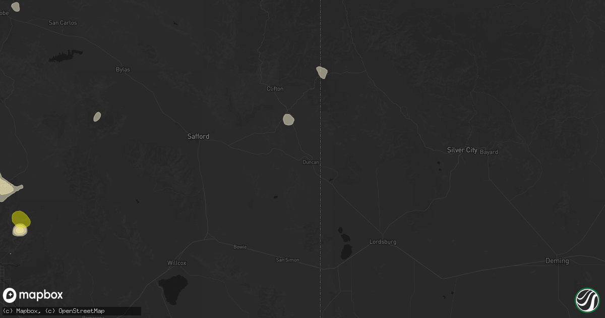 Hail map in Duncan, AZ on July 11, 2026