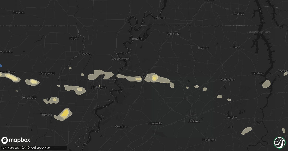 Hail map in Dyersburg, TN on July 11, 2026