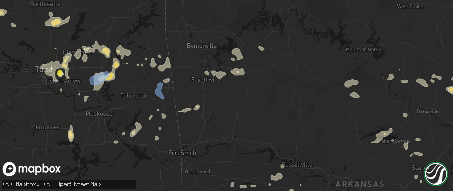 Hail map in Elkins, AR on July 11, 2026