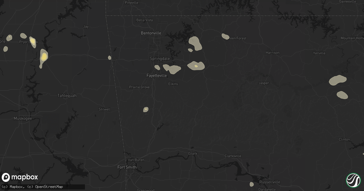 Hail map in Elkins, AR on July 11, 2026