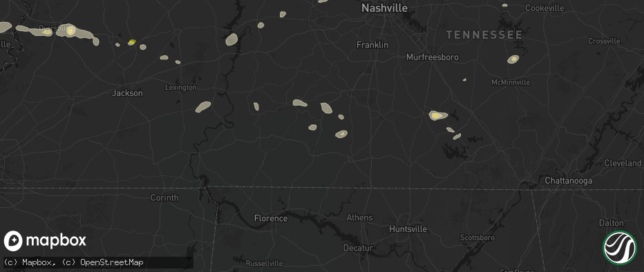 Hail map in Ethridge, TN on July 11, 2026