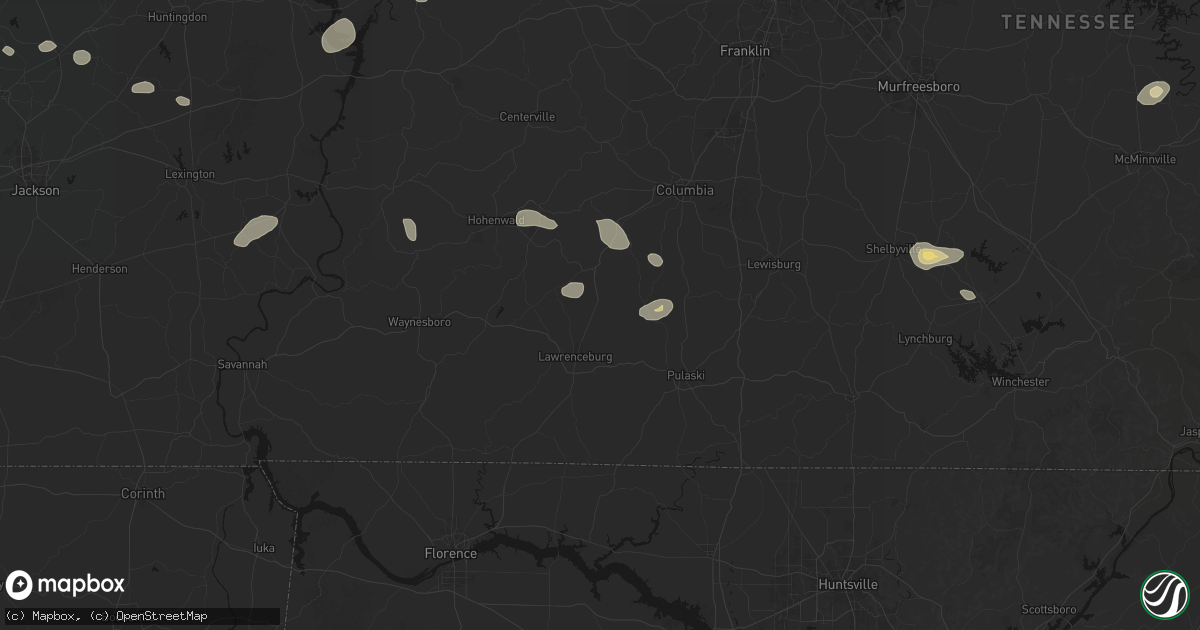 Hail map in Ethridge, TN on July 11, 2026