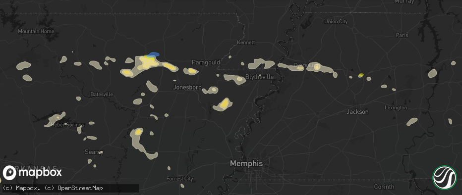 Hail map in Etowah, AR on July 11, 2026