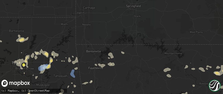 Hail map in Eureka Springs, AR on July 11, 2026