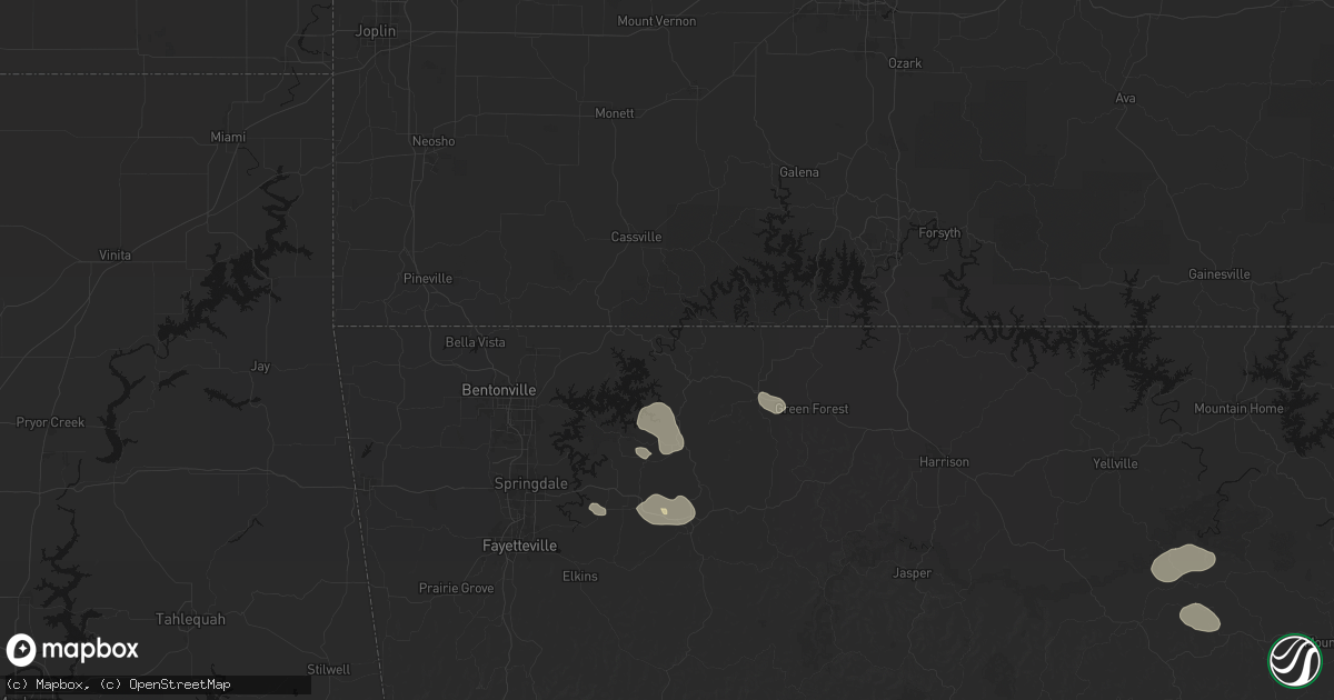 Hail map in Eureka Springs, AR on July 11, 2026