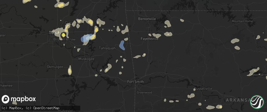 Hail map in Evansville, AR on July 11, 2026