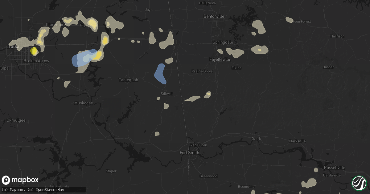 Hail map in Evansville, AR on July 11, 2026