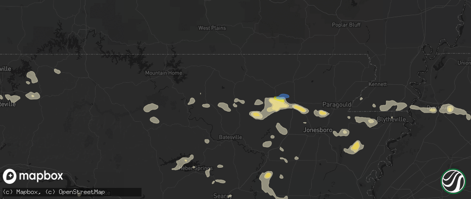 Hail map in Evening Shade, AR on July 11, 2026