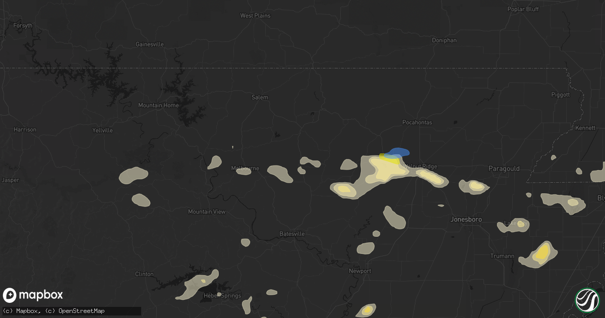 Hail map in Evening Shade, AR on July 11, 2026