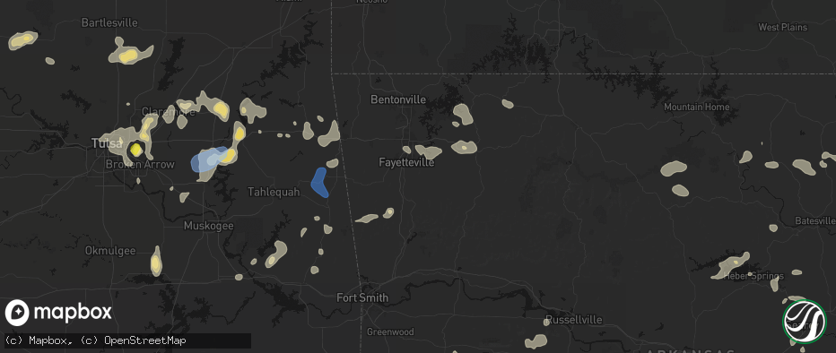 Hail map in Fayetteville, AR on July 11, 2026
