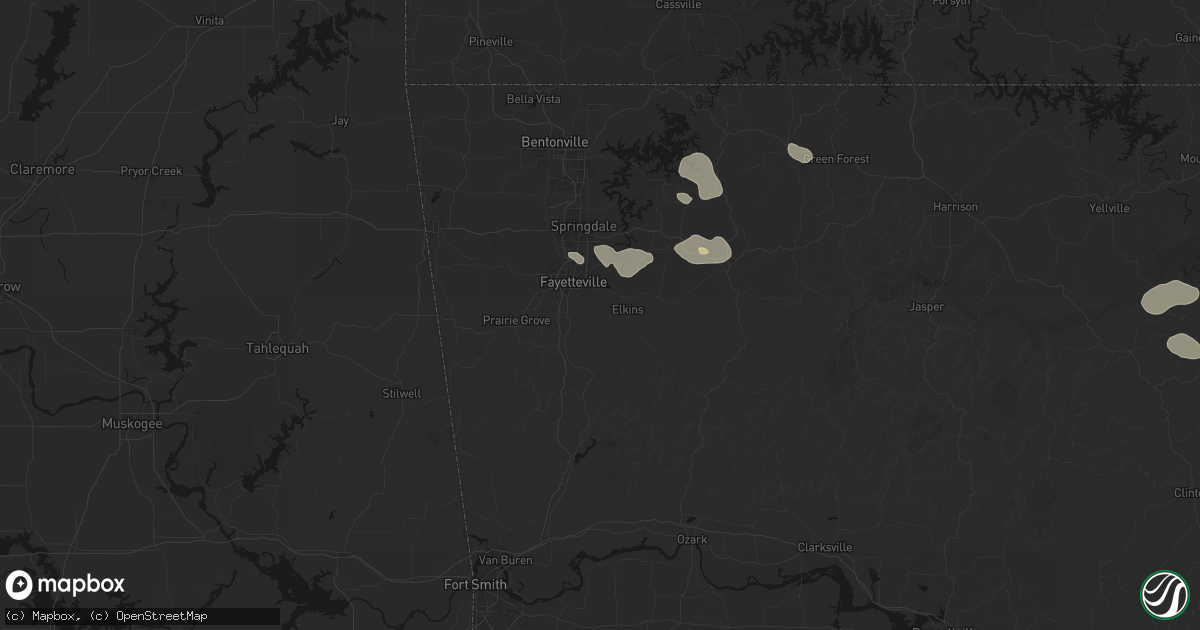 Hail map in Fayetteville, AR on July 11, 2026