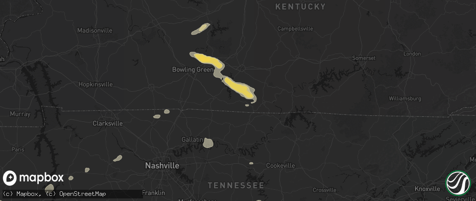 Hail map in Fountain Run, KY on July 11, 2026
