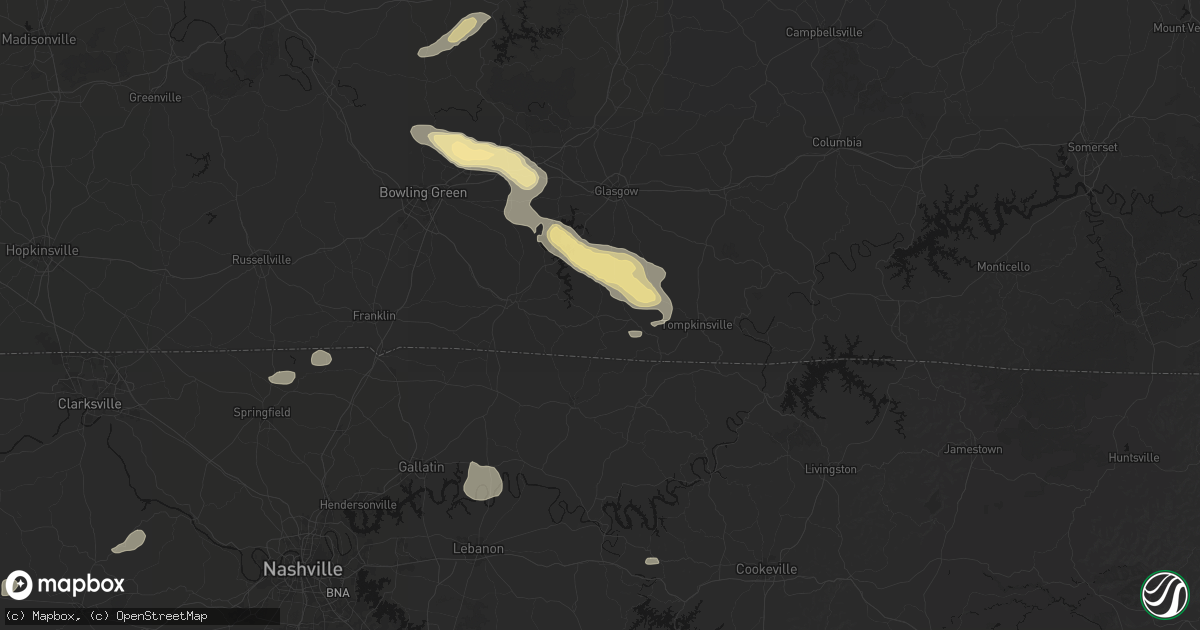 Hail map in Fountain Run, KY on July 11, 2026