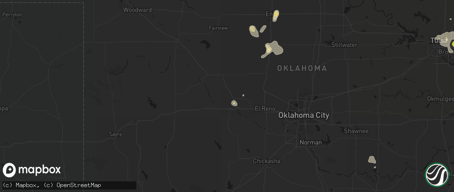 Hail map in Geary, OK on July 11, 2026