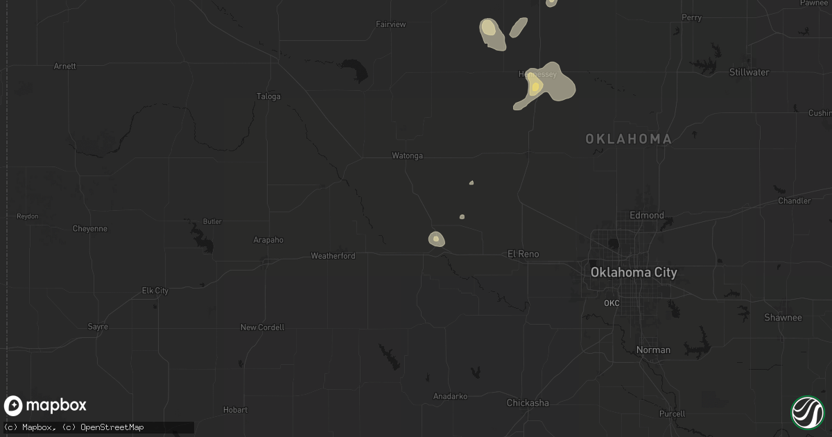 Hail map in Geary, OK on July 11, 2026